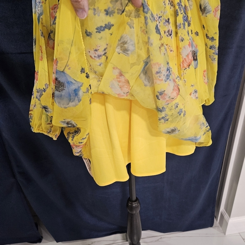 NWT Mac Duggal Yellow Chiffon Ruffled Tiered Long Sleeve Dress Sz 2 - Picture 11 of 15